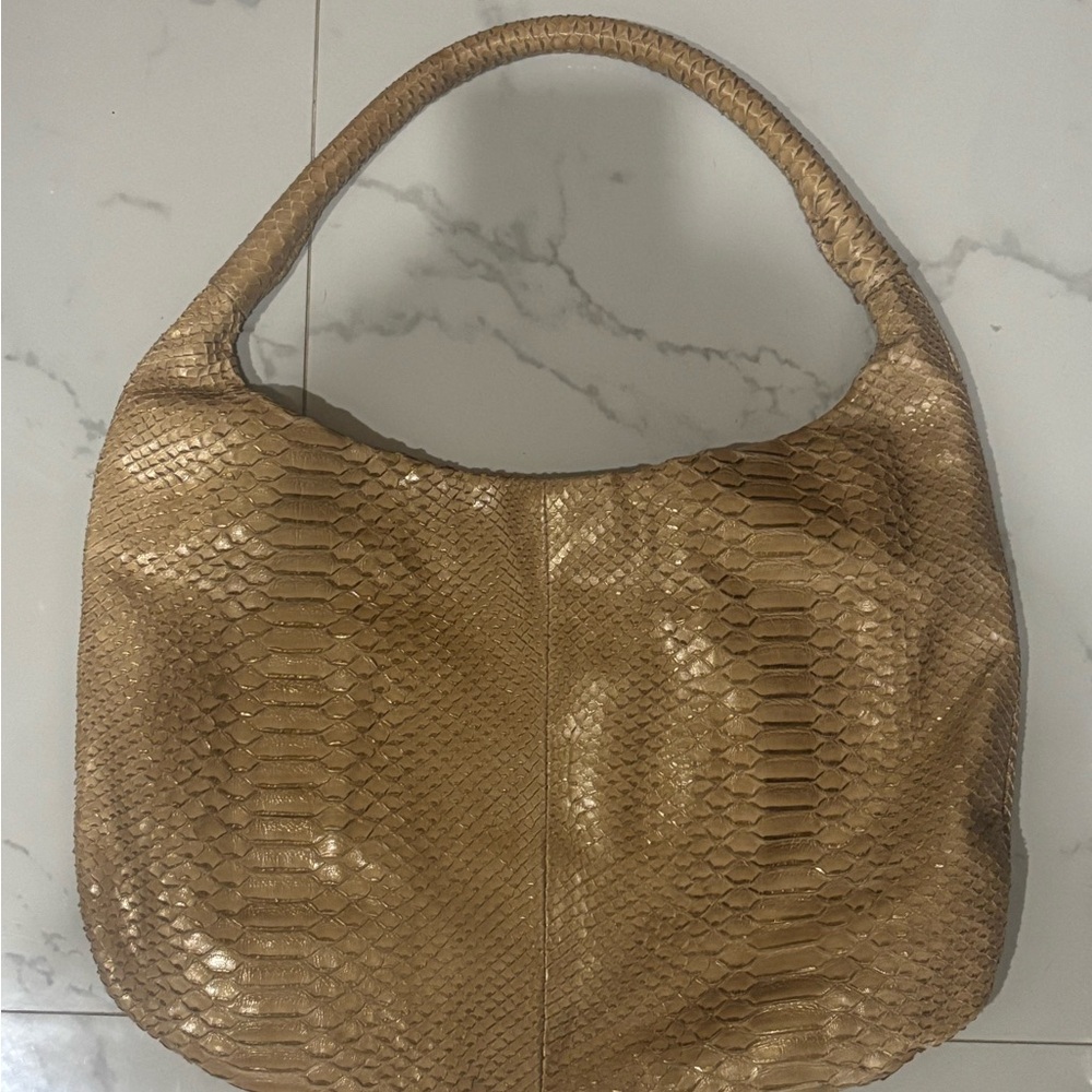 Elegant Tan Python-Embossed Women's Bag